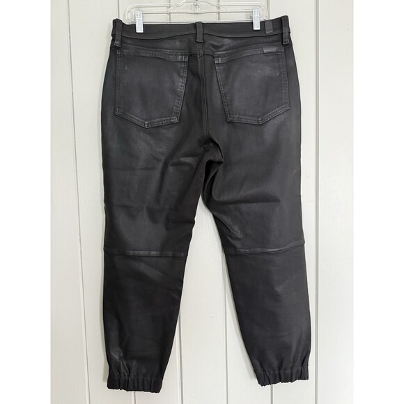 7 For All Mankind Darted Boyfriend Coated Jogger Pants 32 High Waisted Black - Picture 7 of 11